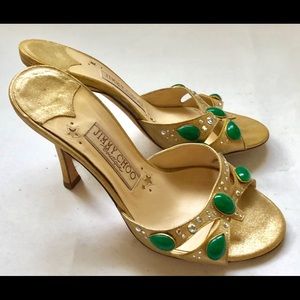 Jimmy Choo Slip On Sandals Beautiful Green Stones